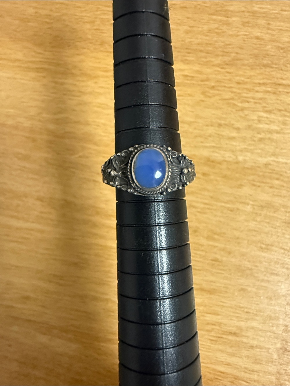 Silver 925 cocktail ring with blue faux stone center